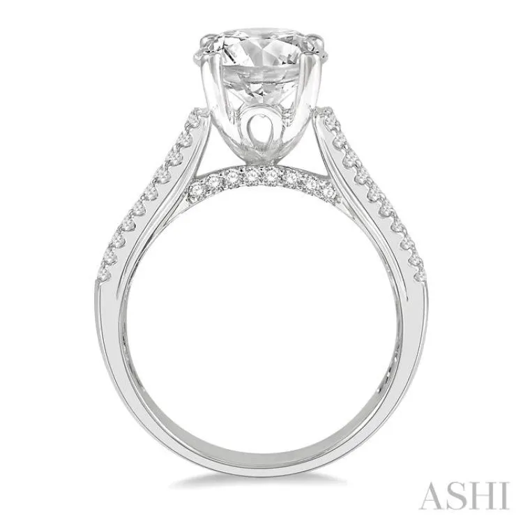 1 5/8 ctw Wide Shank Baguette and Round Cut Diamond Semi-Mount Engagement Ring in 14K White Gold