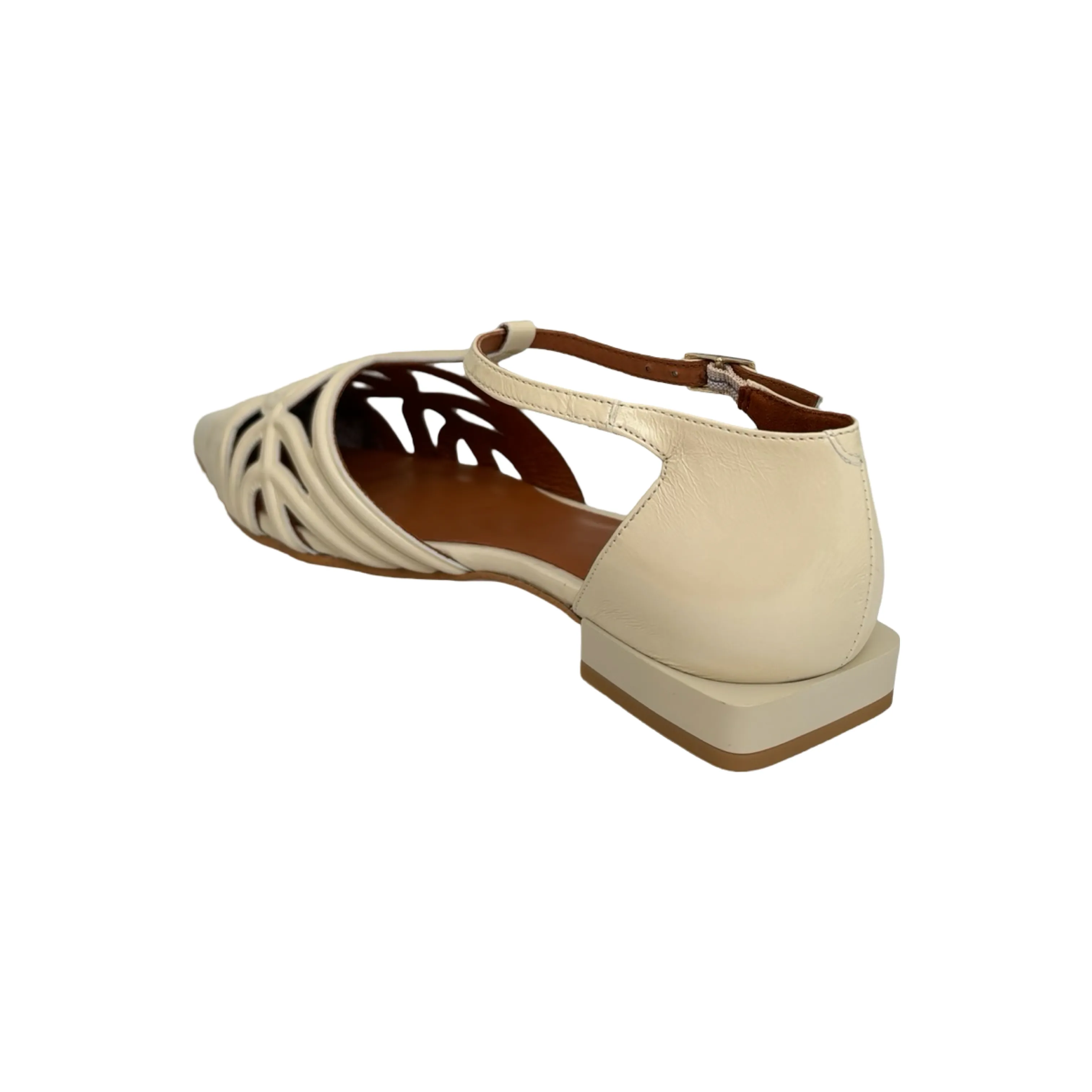 24001 Cream T-Strap Flat