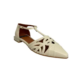 24001 Cream T-Strap Flat