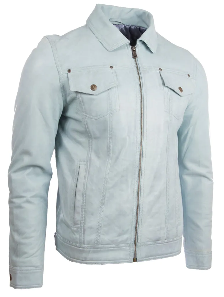 AGQ5 Men's Trucker Harrington Jacket - Sky Blue