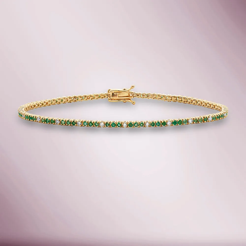 Alternate Diamond & Emerald Tennis Bracelet (1.50 ct.) 4-Prongs Setting in 14K Gold