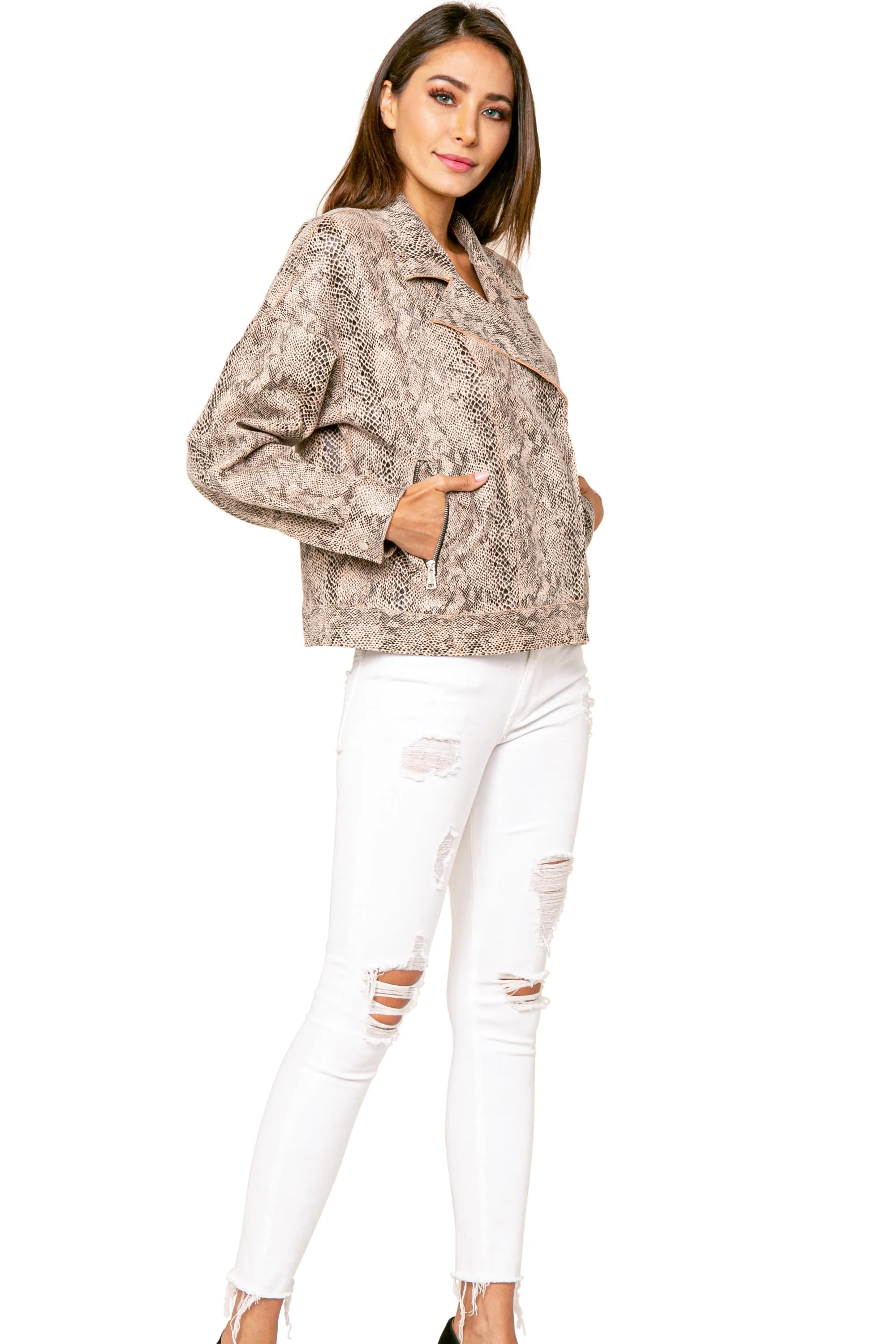 Anthony Snake Print Biker Jacket