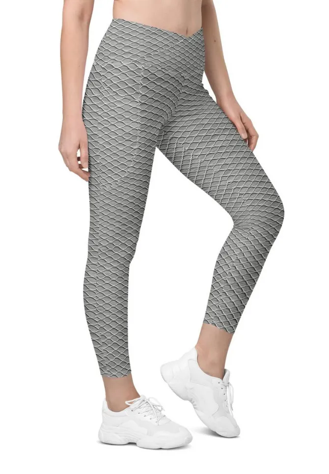 Anti Cellulite Pattern Crossover Leggings With Pockets