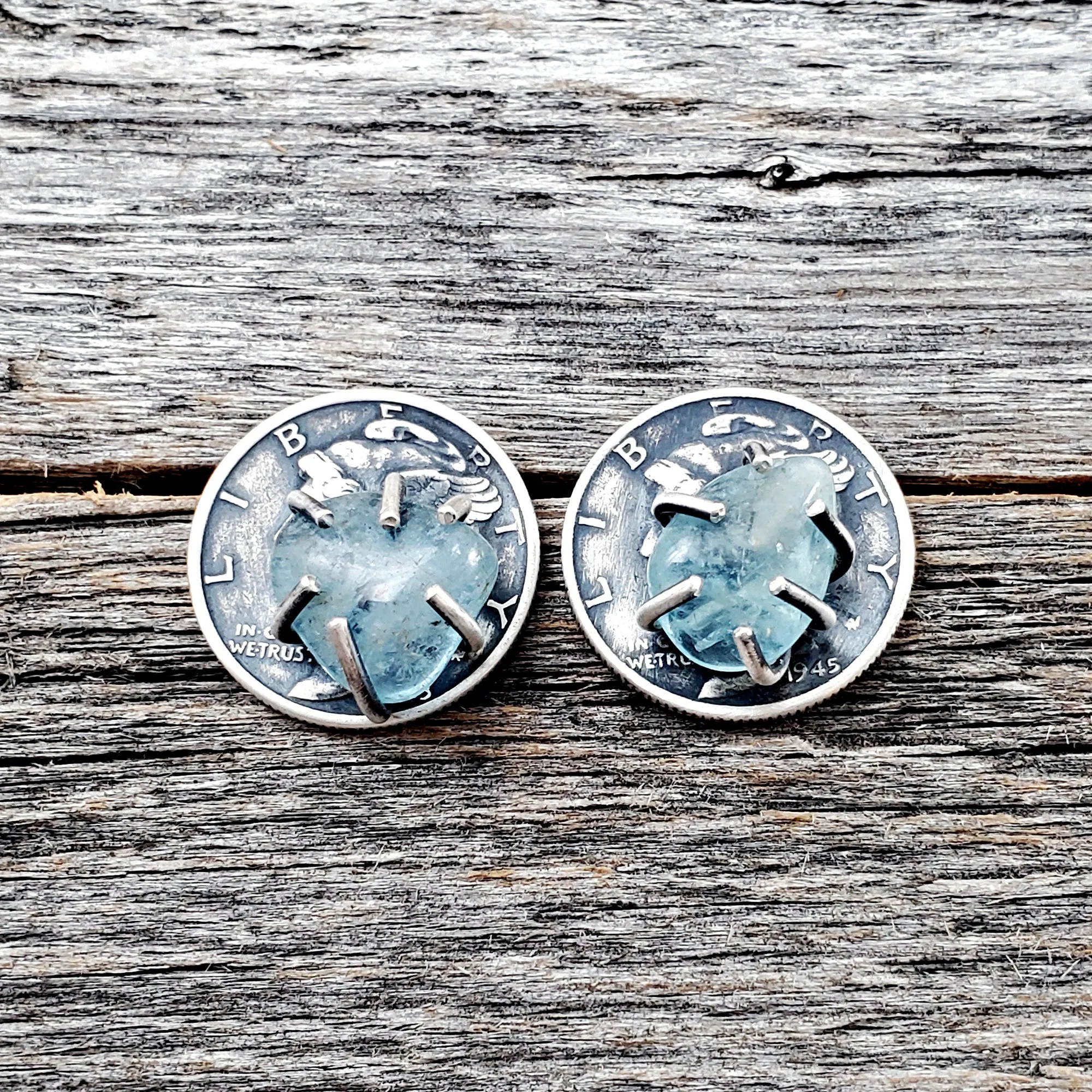 Aquamarine Mercury Dime Stud Earrings