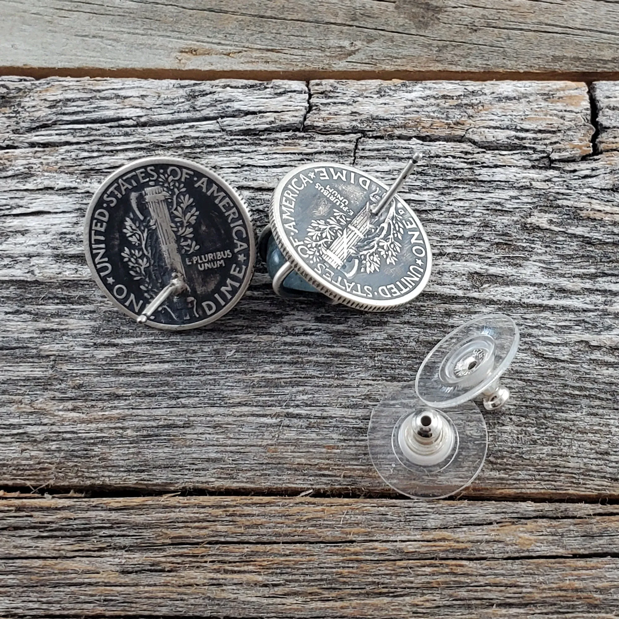 Aquamarine Mercury Dime Stud Earrings