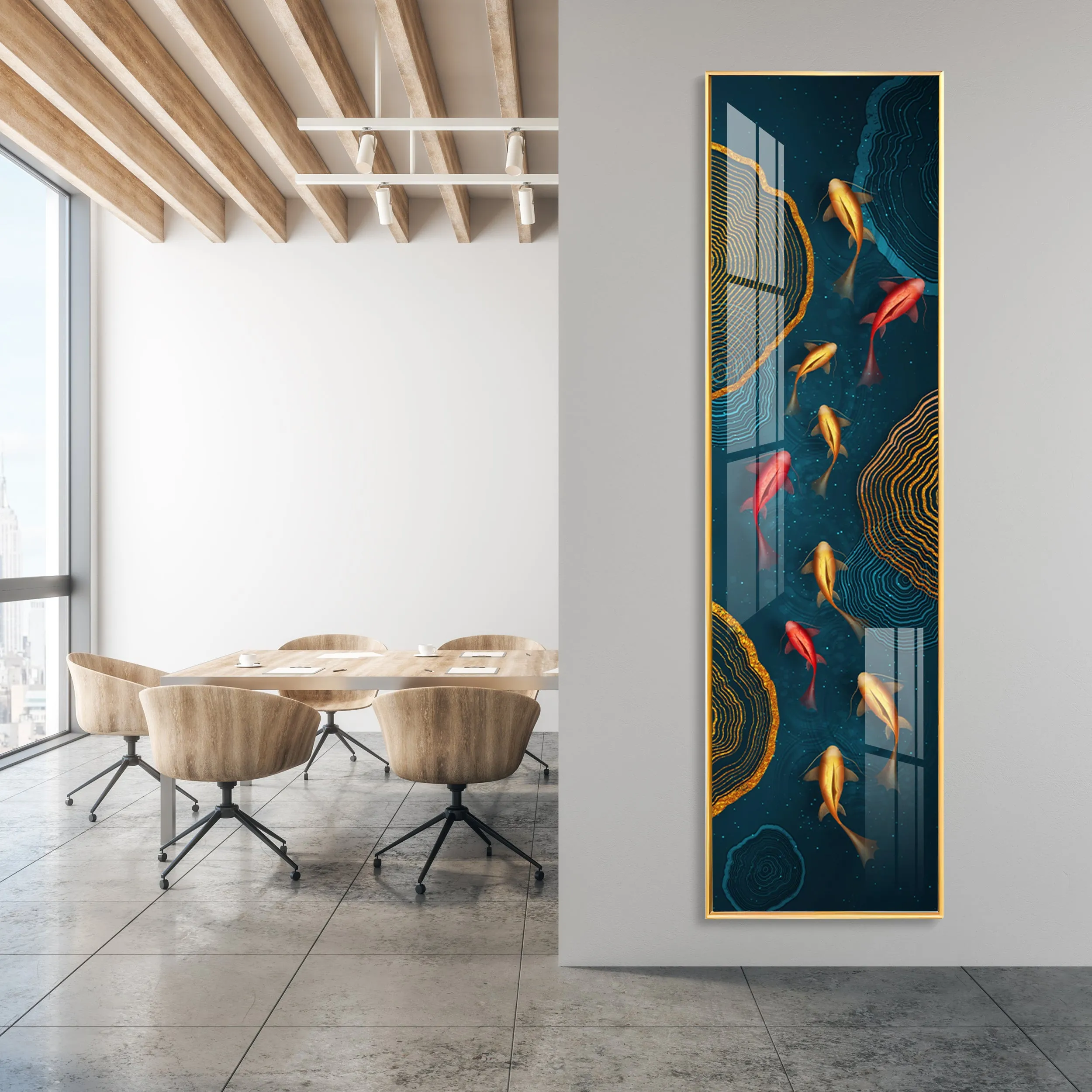 Auspicious Fishes Premium Acrylic Vertical Wall Art