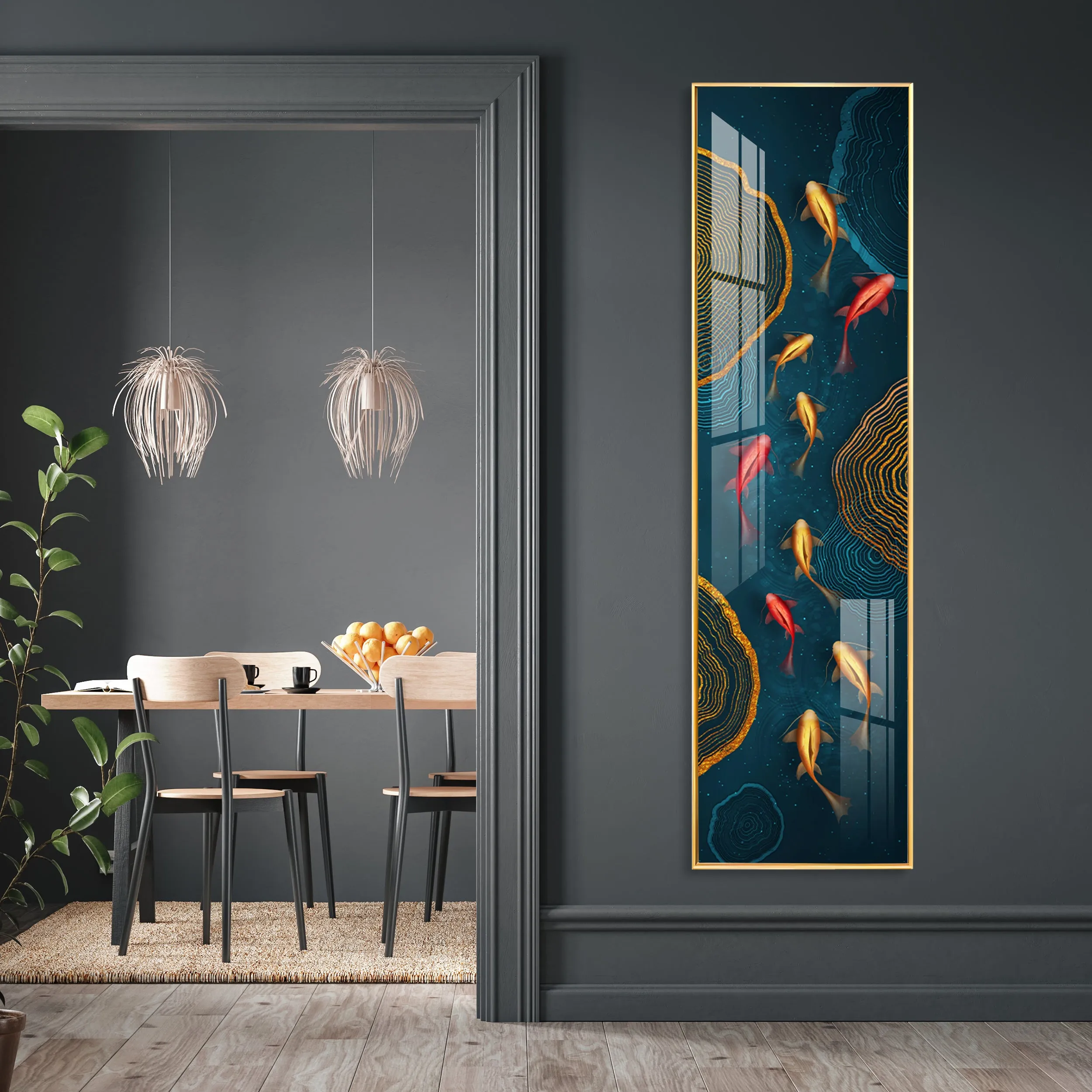 Auspicious Fishes Premium Acrylic Vertical Wall Art