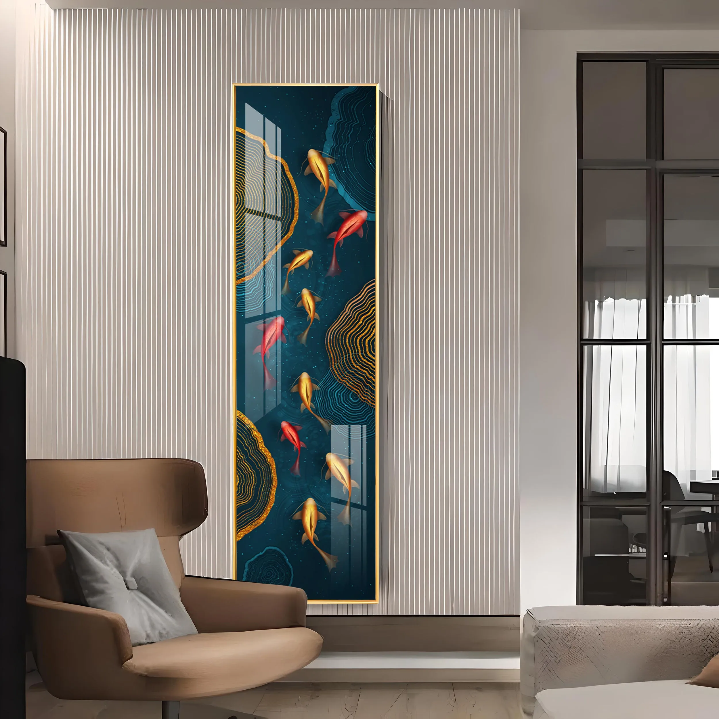 Auspicious Fishes Premium Acrylic Vertical Wall Art