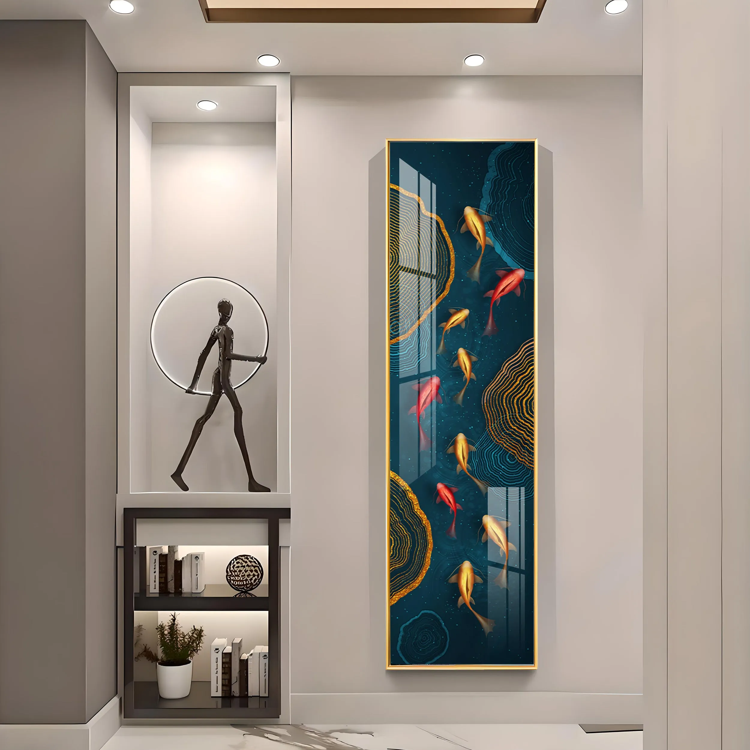 Auspicious Fishes Premium Acrylic Vertical Wall Art