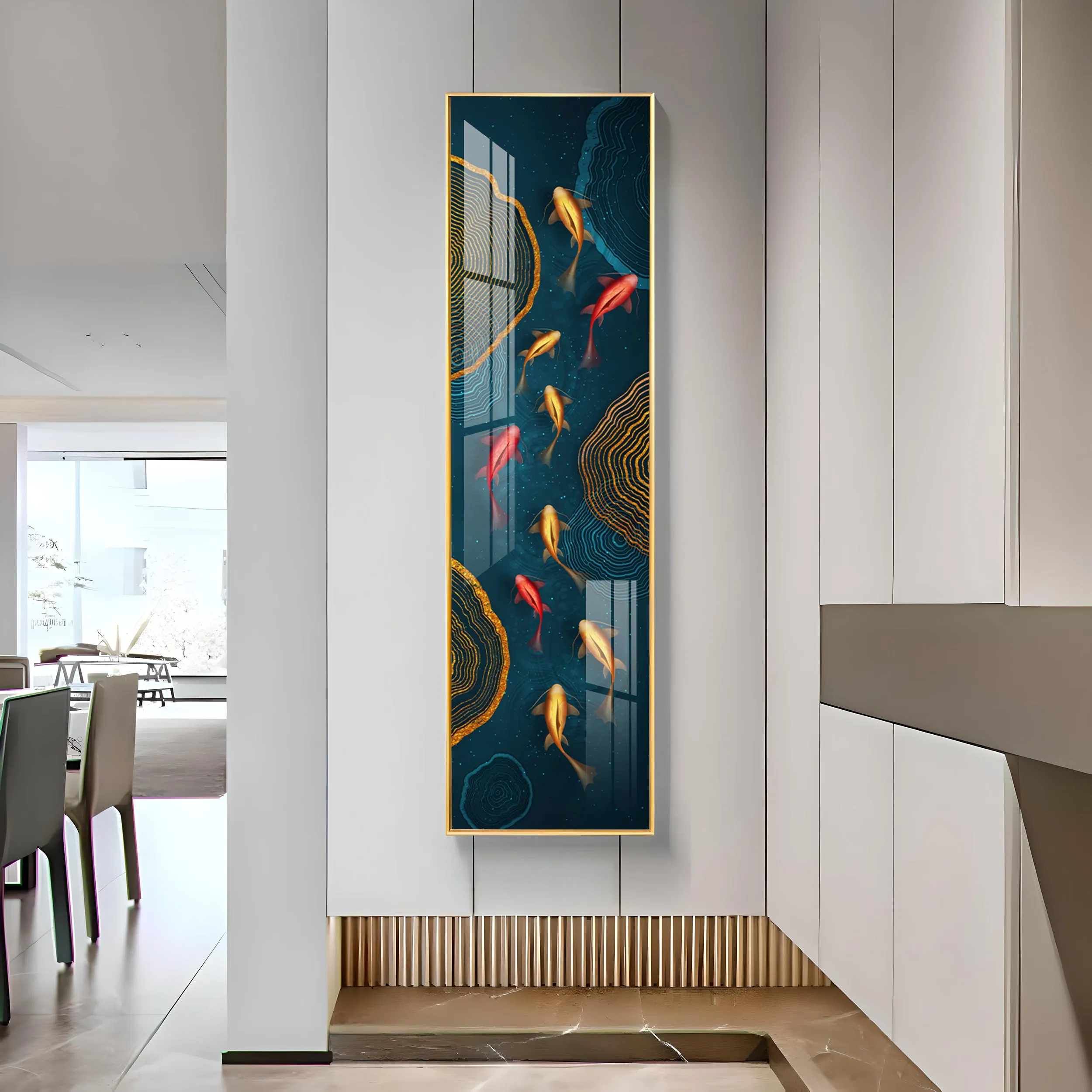 Auspicious Fishes Premium Acrylic Vertical Wall Art