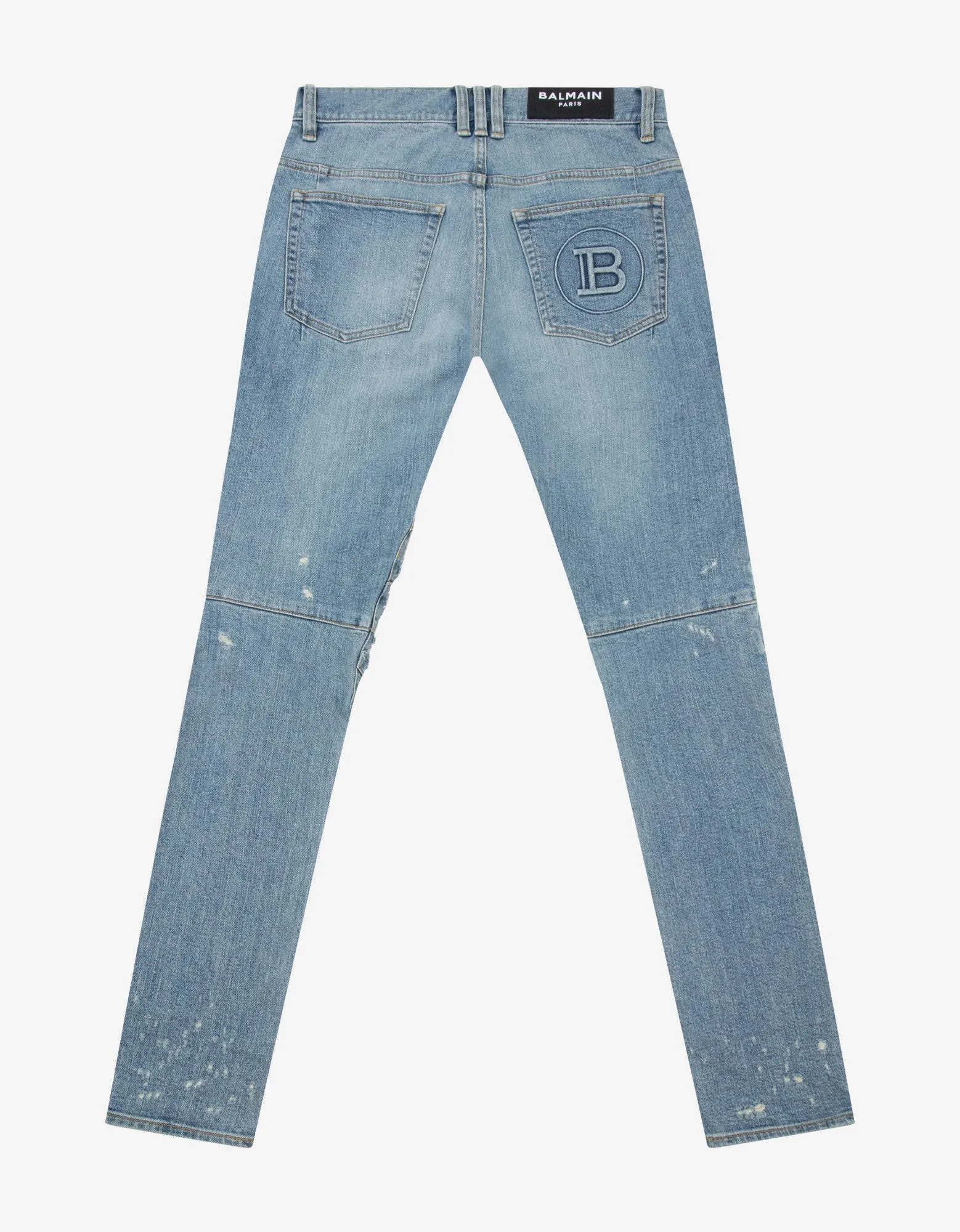 Blue Ribbed Panel Light Destroyed Slim Biker Jeans