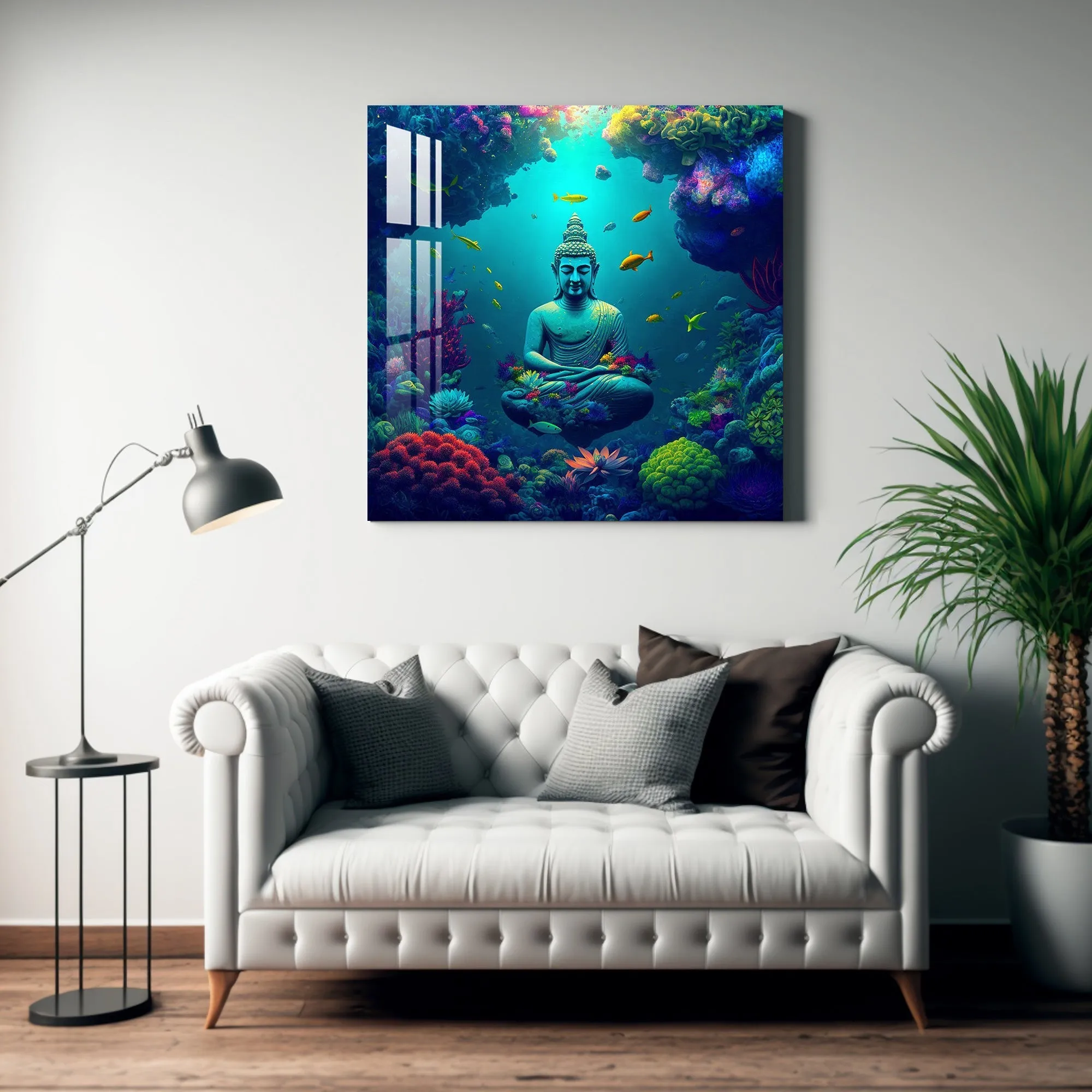 Buddha Meditating Under Water Acrylic Wall Art - 30X30 inches / 3MM