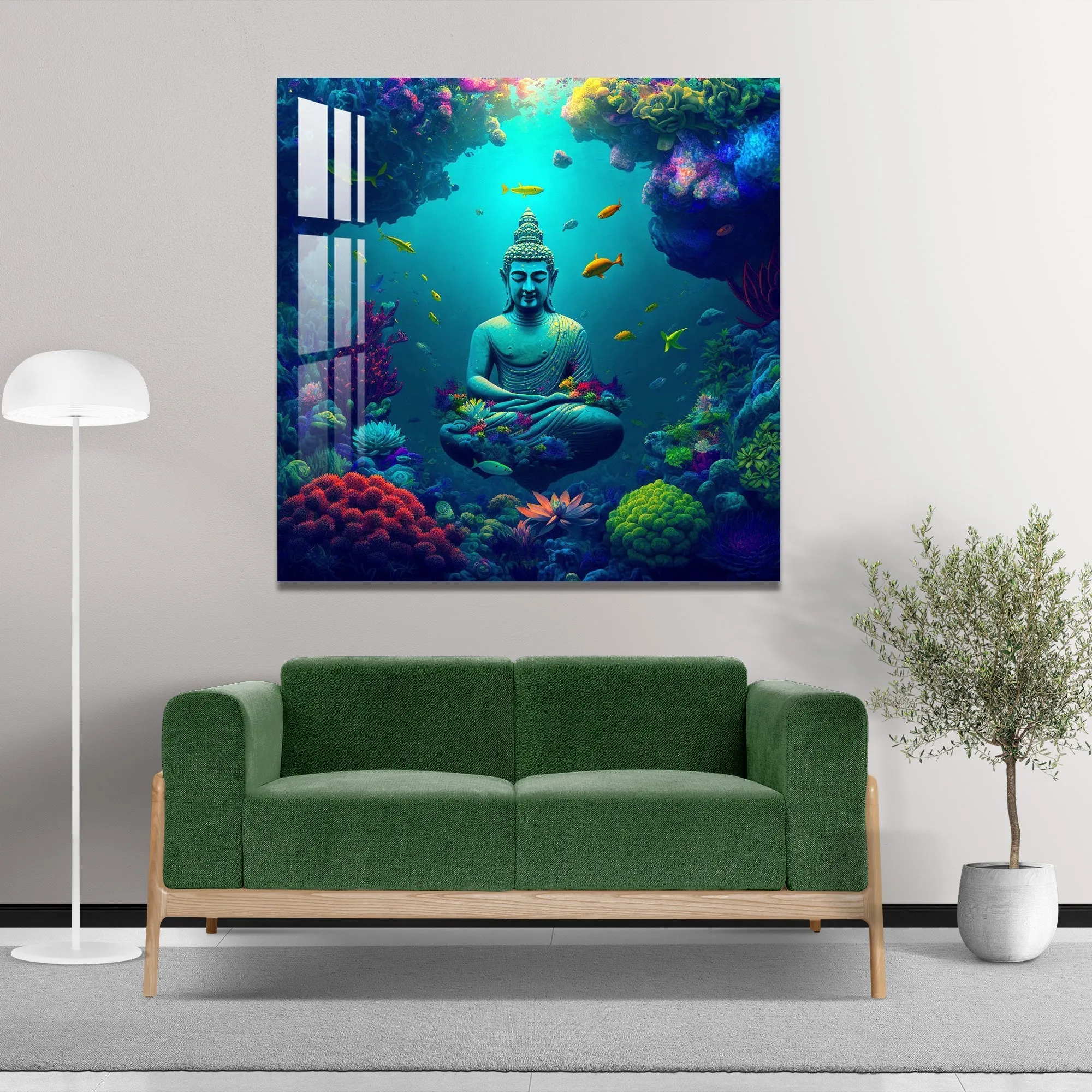 Buddha Meditating Under Water Acrylic Wall Art - 30X30 inches / 3MM