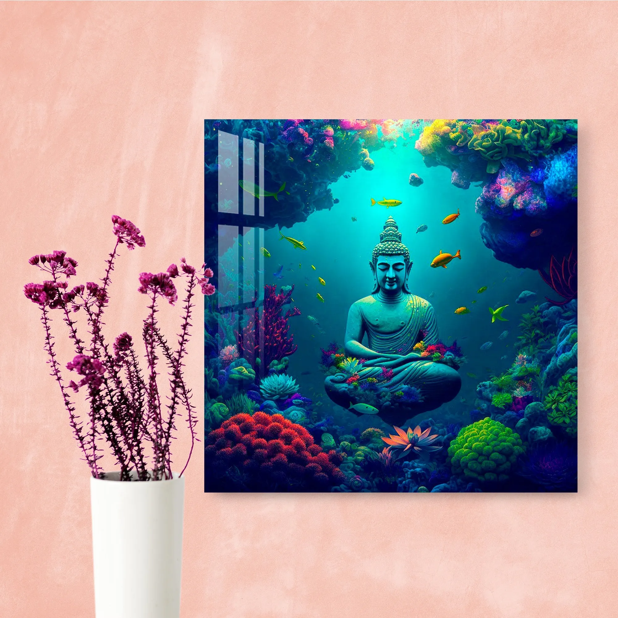 Buddha Meditating Under Water Acrylic Wall Art - 30X30 inches / 3MM