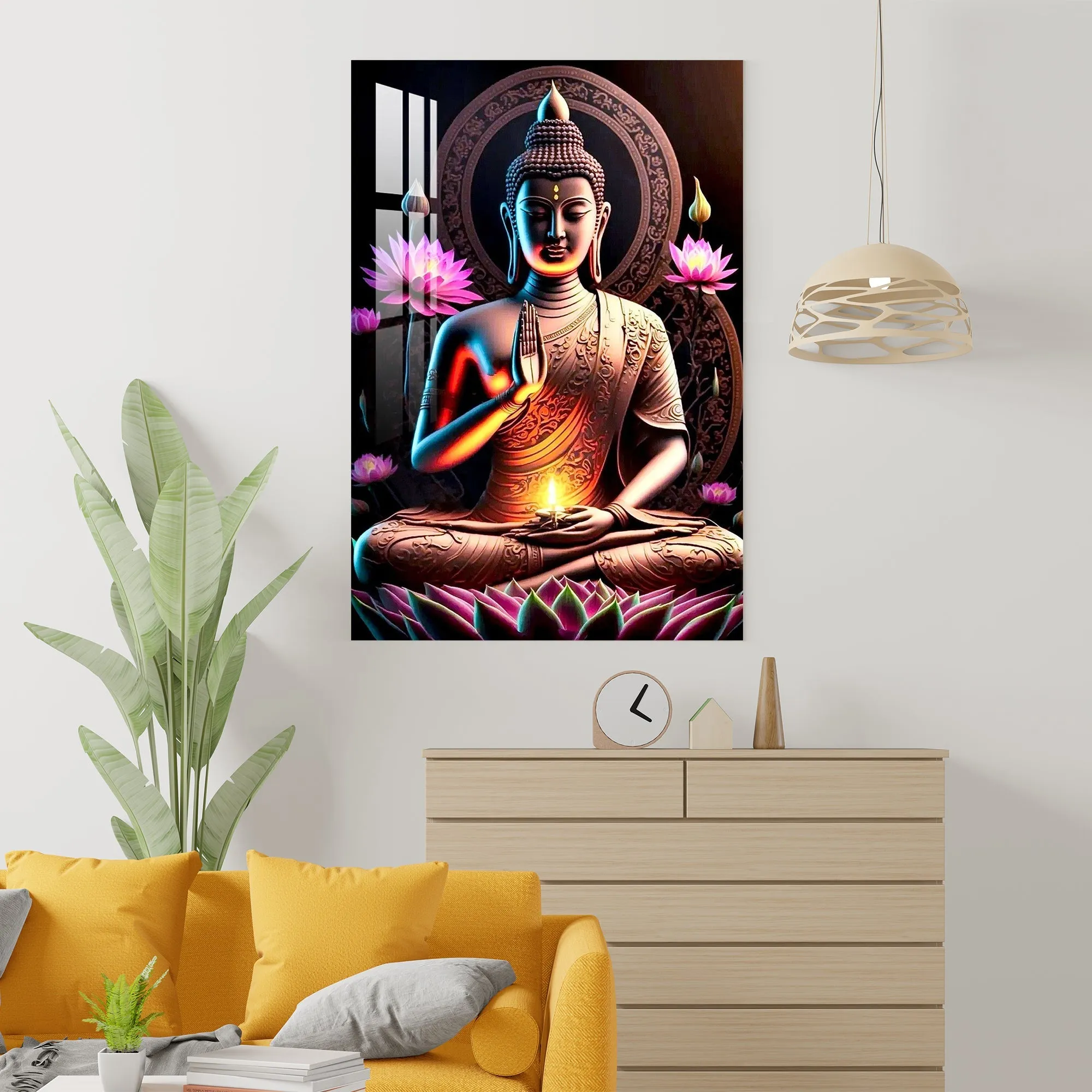 Buddha With Flowers Acrylic Wall Art - 23.5X16 inches / 5MM