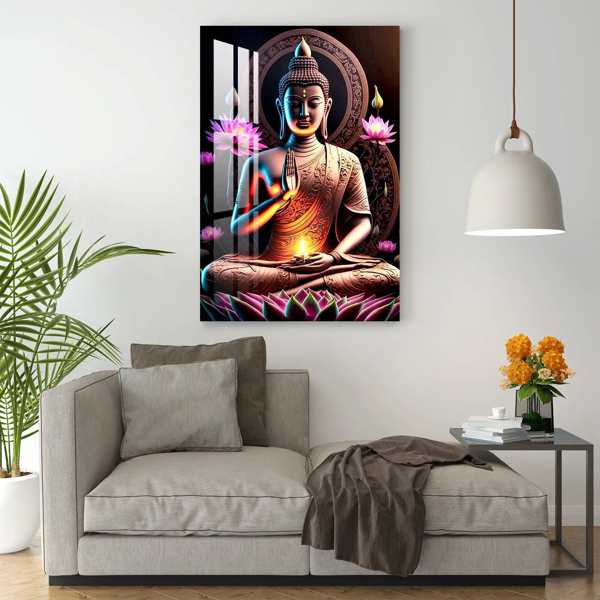 Buddha With Flowers Acrylic Wall Art - 23.5X16 inches / 5MM