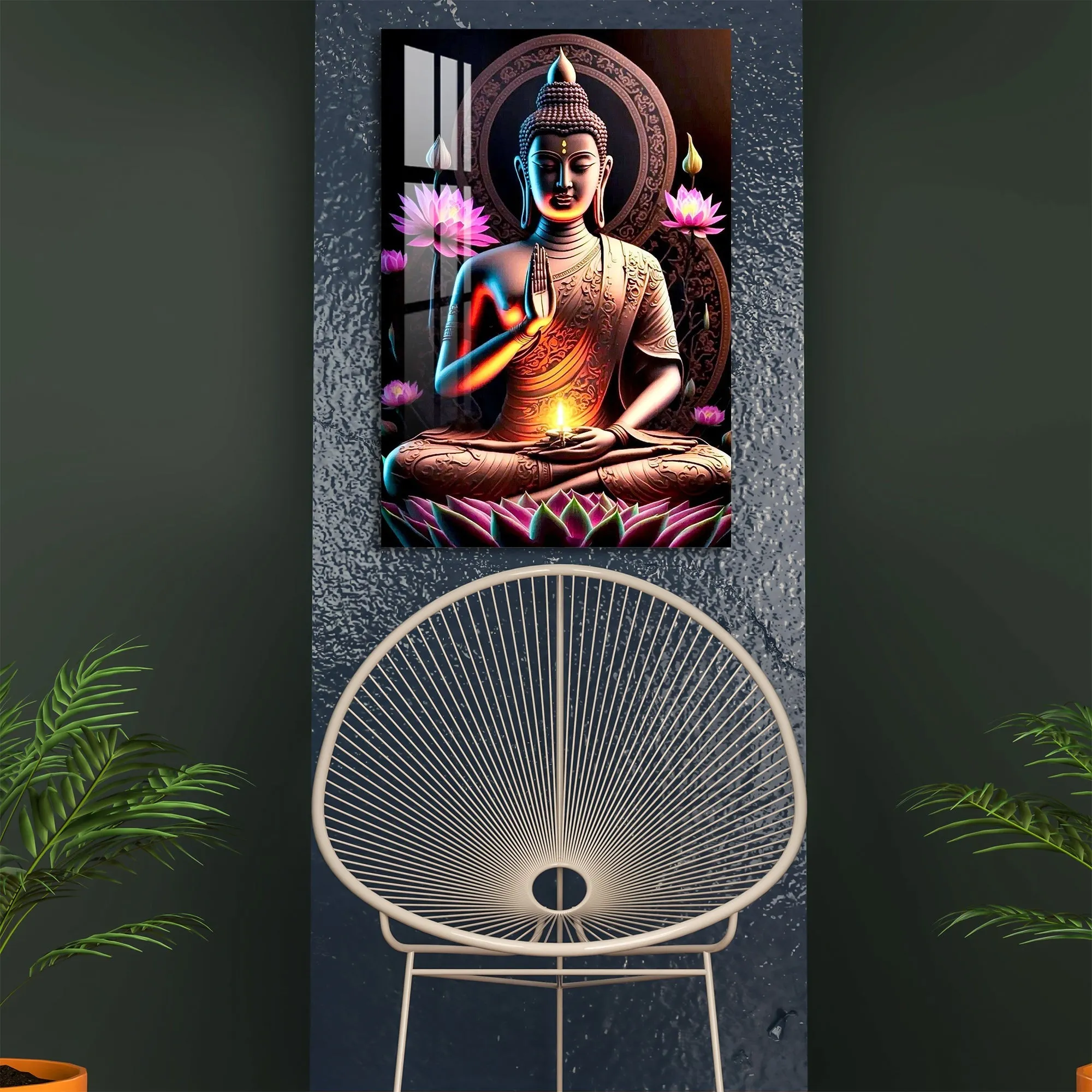 Buddha With Flowers Acrylic Wall Art - 23.5X16 inches / 5MM