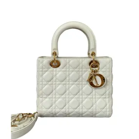 Cannage Lady Dior Medium White GHW