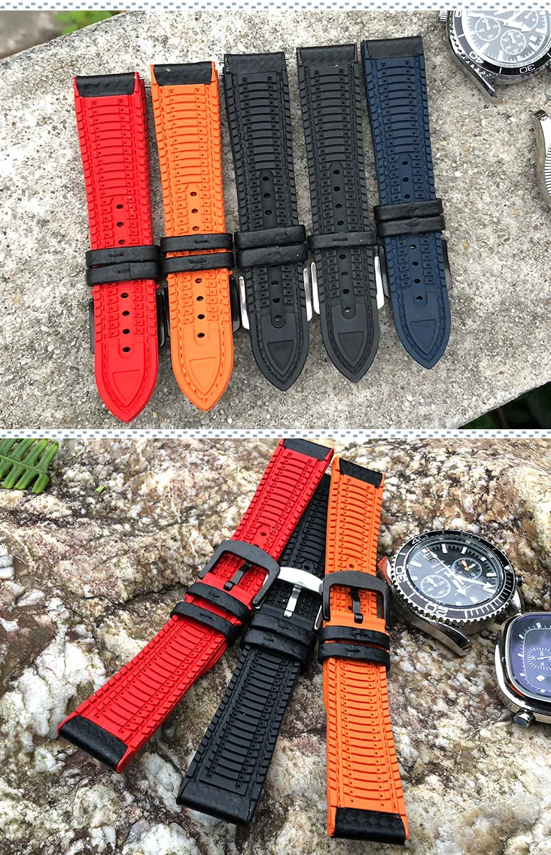 Carbon Fiber Pattern Rubber Watch Band