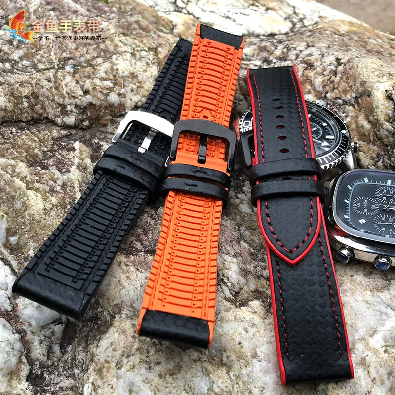 Carbon Fiber Pattern Rubber Watch Band