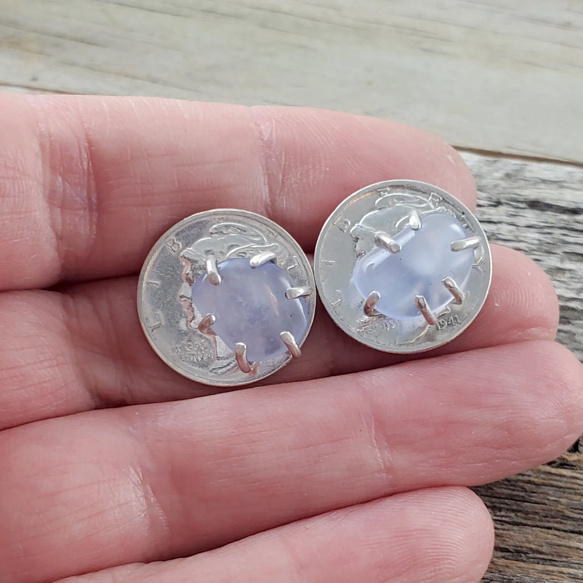 Chalcedony Mercury Dime Stud Earrings