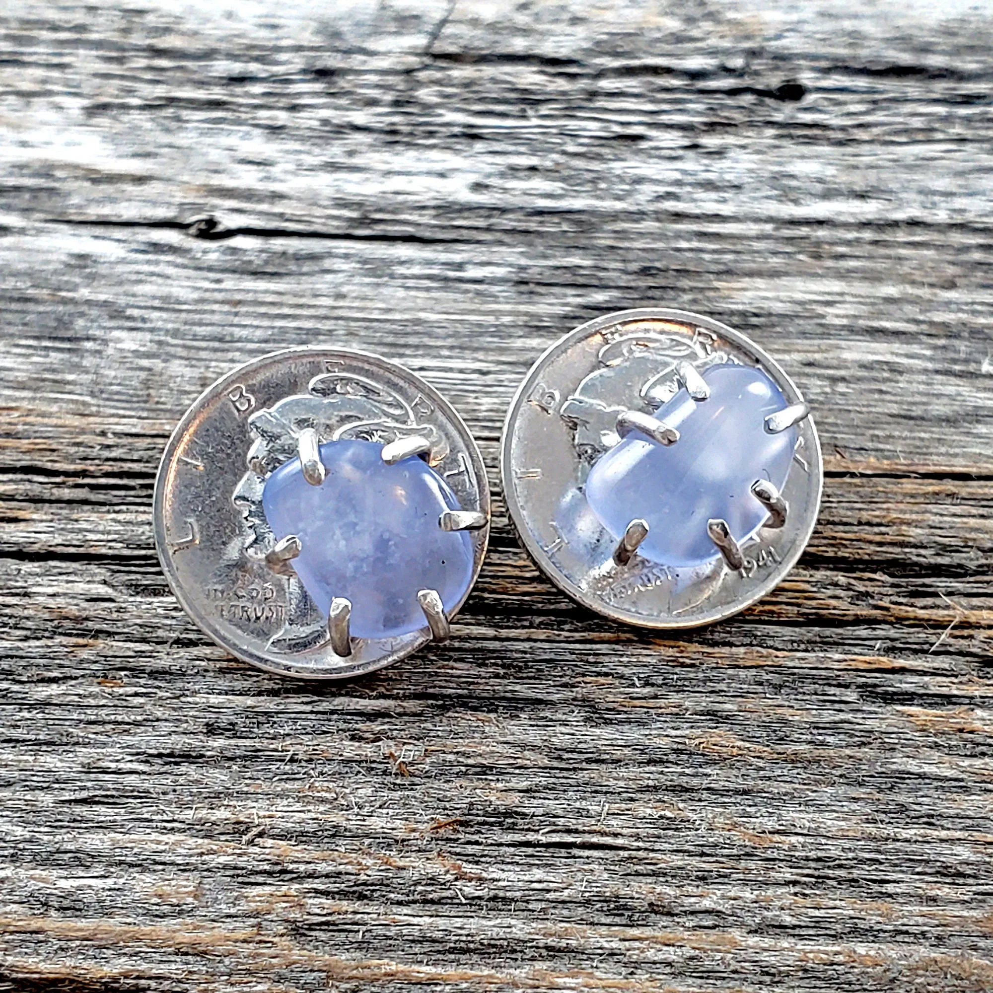 Chalcedony Mercury Dime Stud Earrings