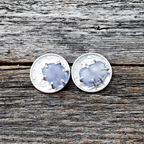 Chalcedony Mercury Dime Stud Earrings