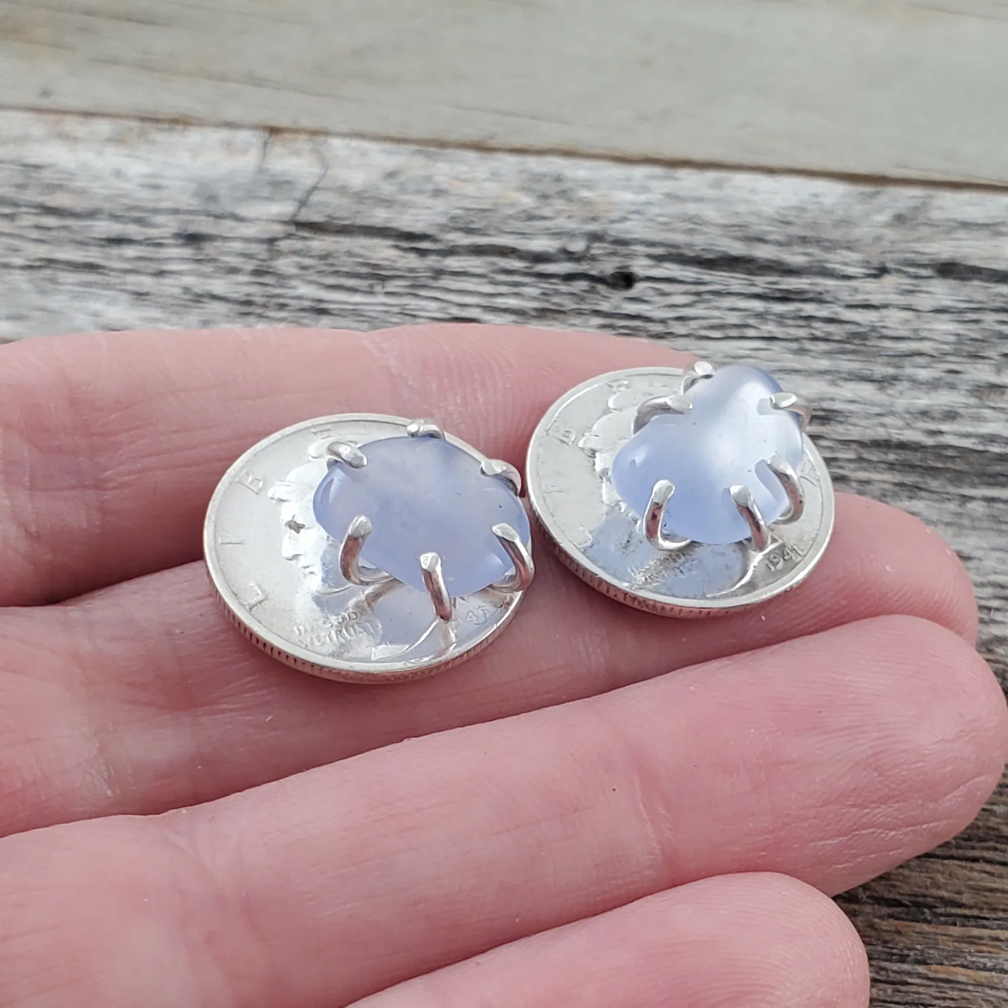 Chalcedony Mercury Dime Stud Earrings