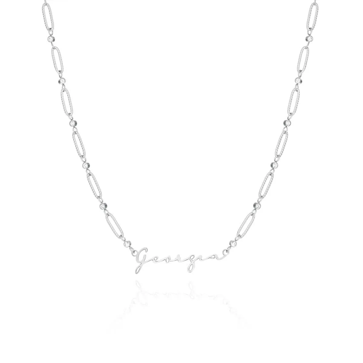 Crystal Paperclip Chain Name Necklace (Silver)