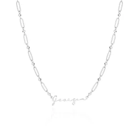 Crystal Paperclip Chain Name Necklace (Silver)