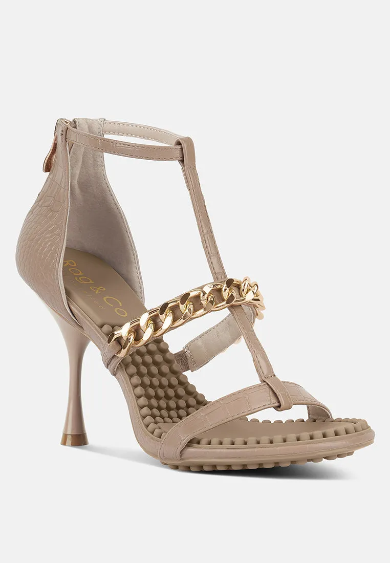 Dakota Metal Chain Mid Heel Sandals By Ruw