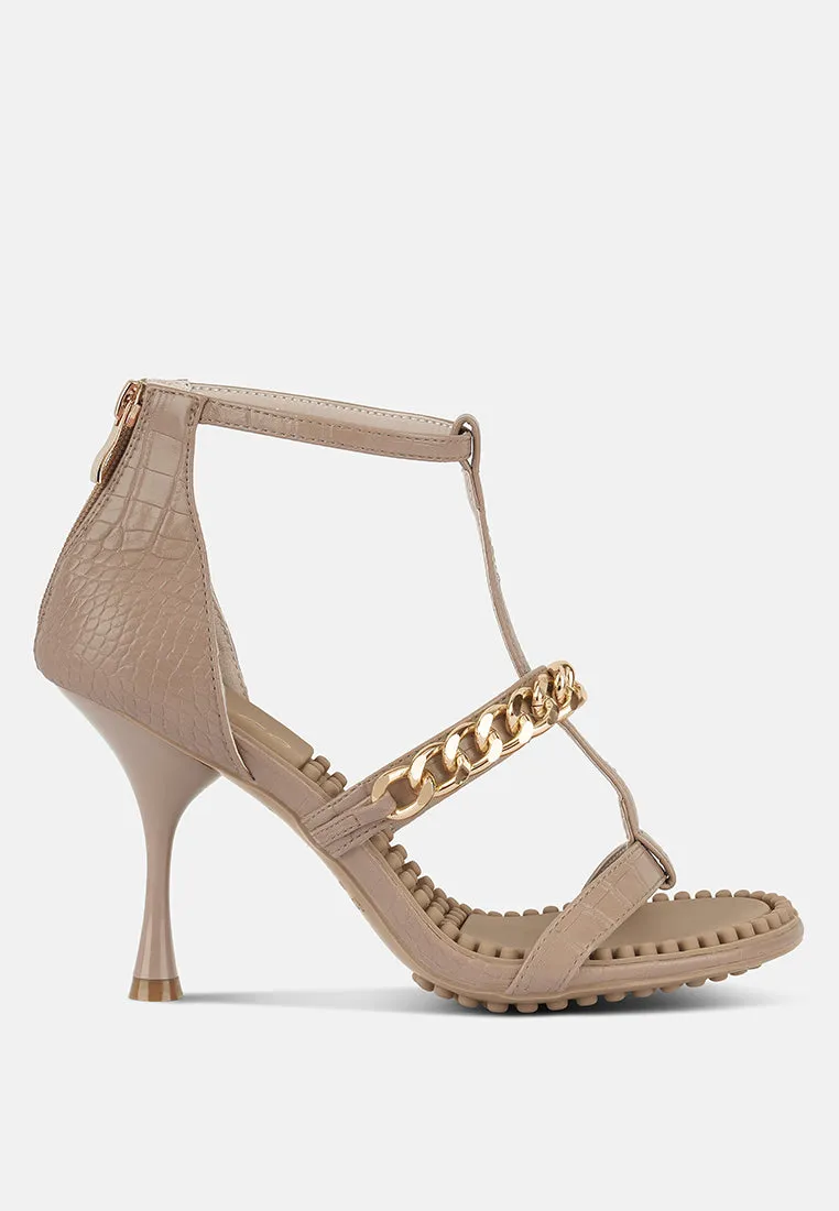 Dakota Metal Chain Mid Heel Sandals By Ruw