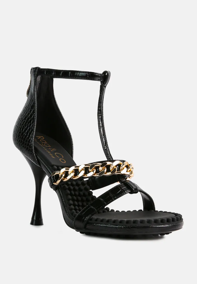 Dakota Metal Chain Mid Heel Sandals By Ruw