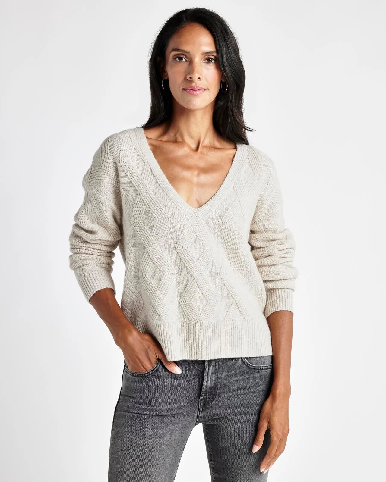 Diamond Cable V-Neck Sweater