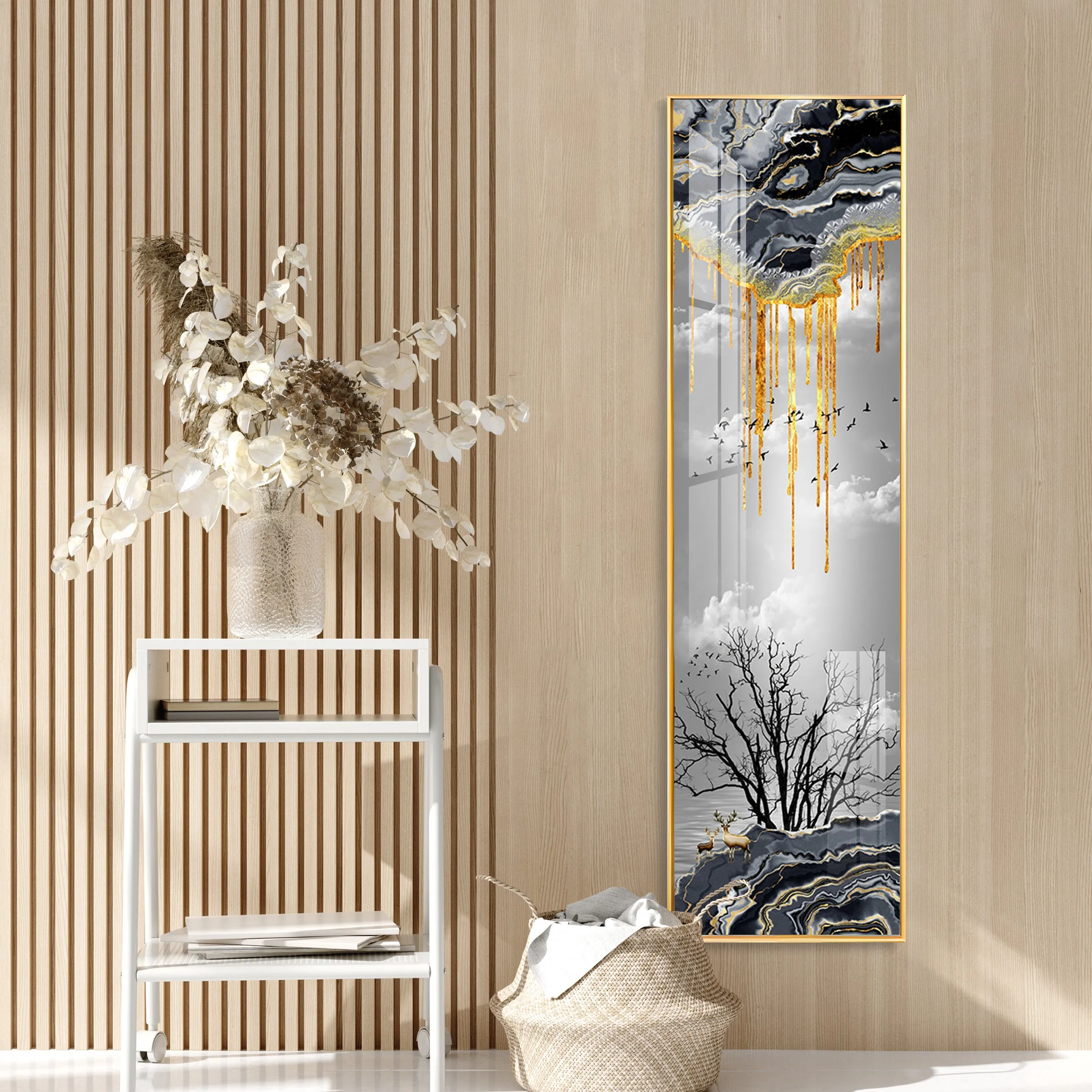 Divine Deer With Big Tree Vertical Premium Acrylic Vertical Wall Art