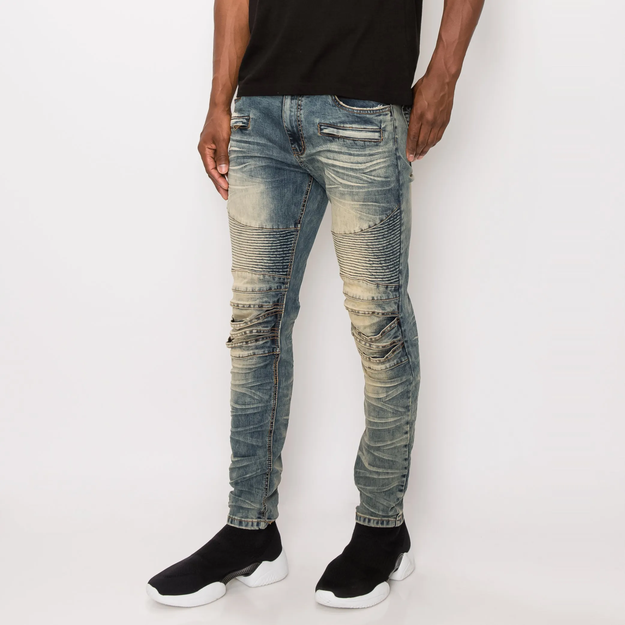 DL1083 Creased Biker Denim Jeans