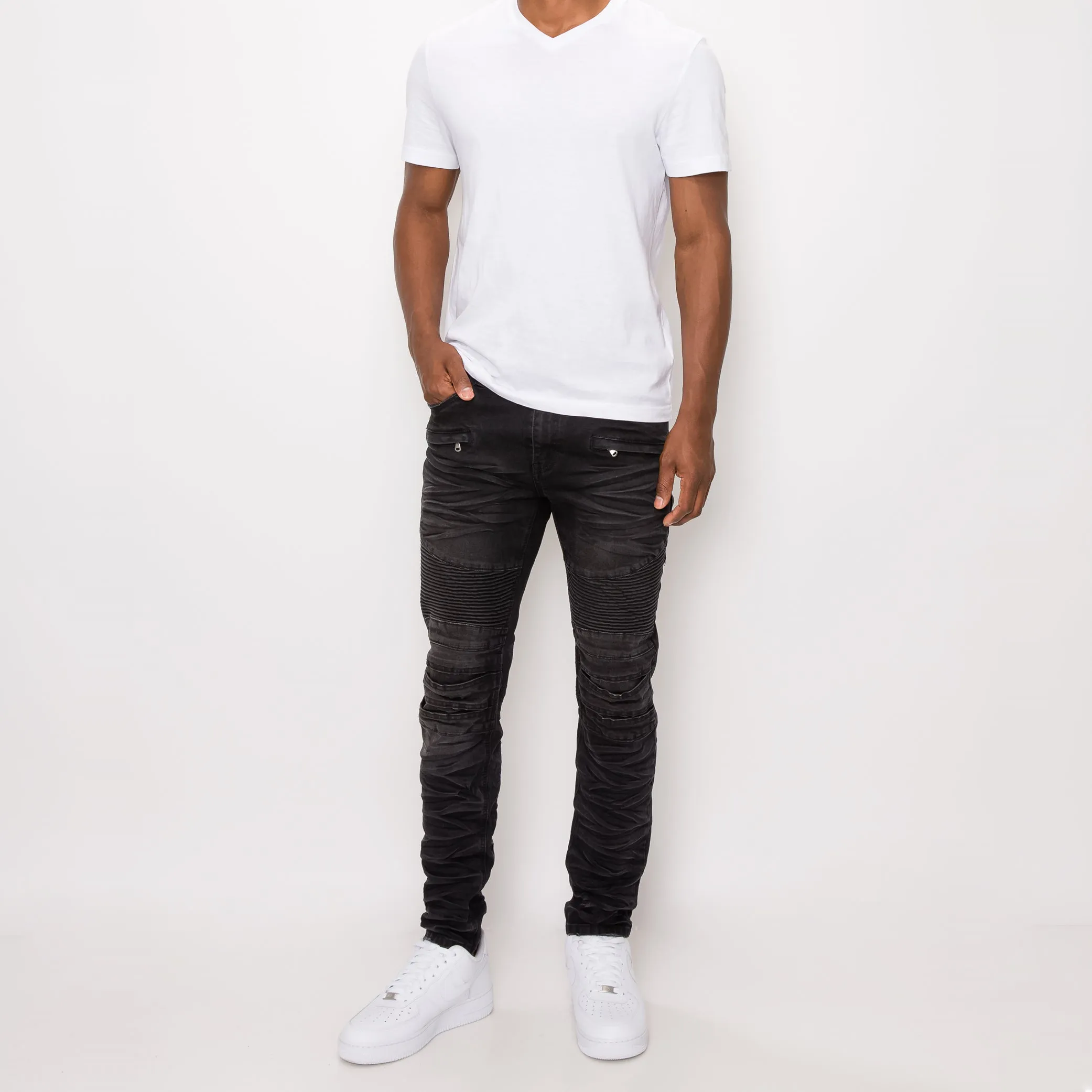 DL1083 Creased Biker Denim Jeans