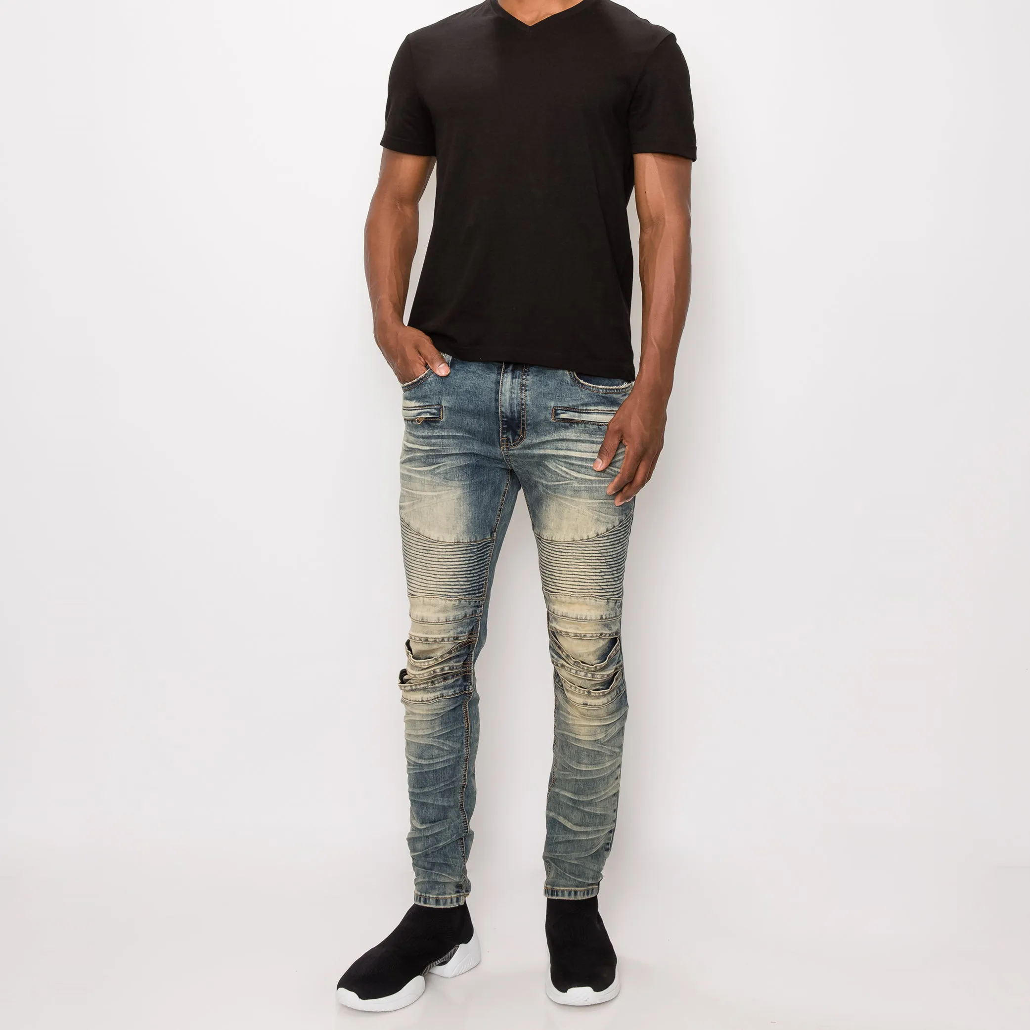 DL1083 Creased Biker Denim Jeans