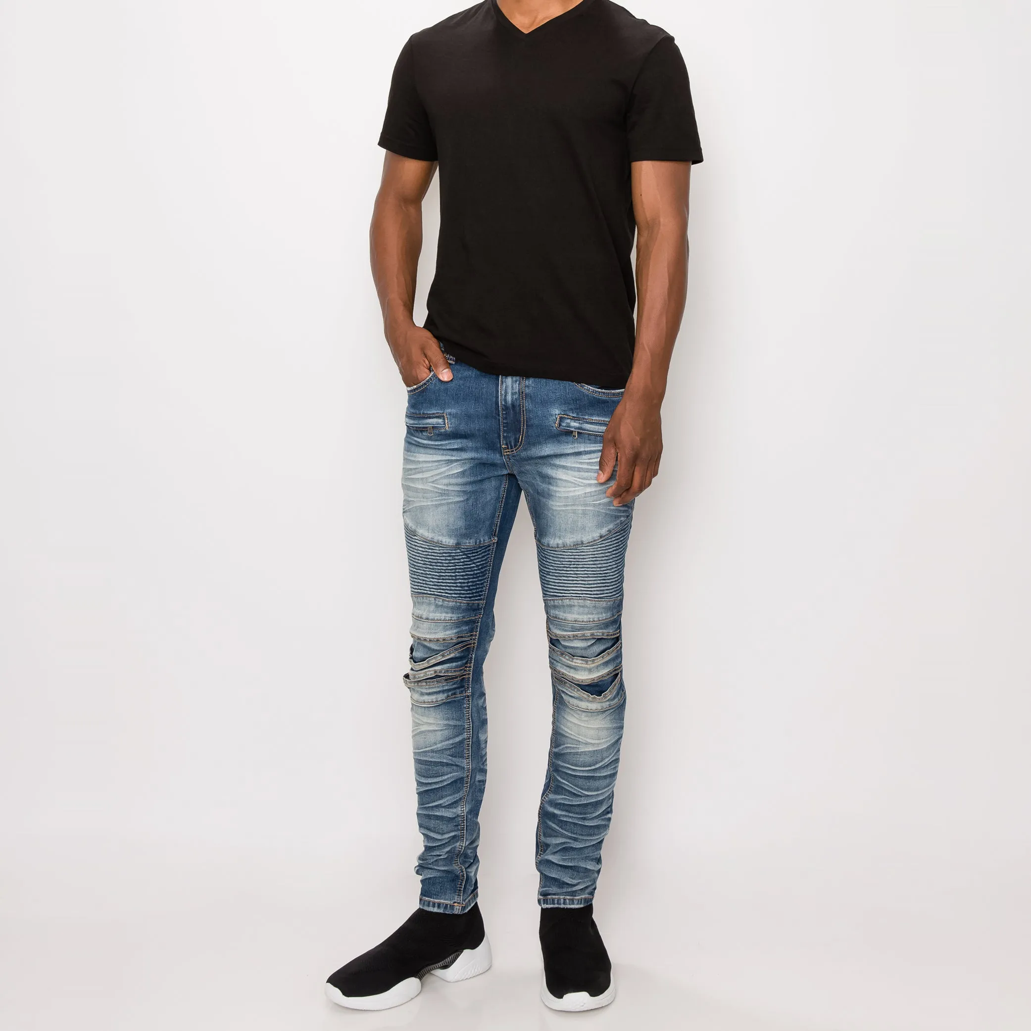 DL1083 Creased Biker Denim Jeans