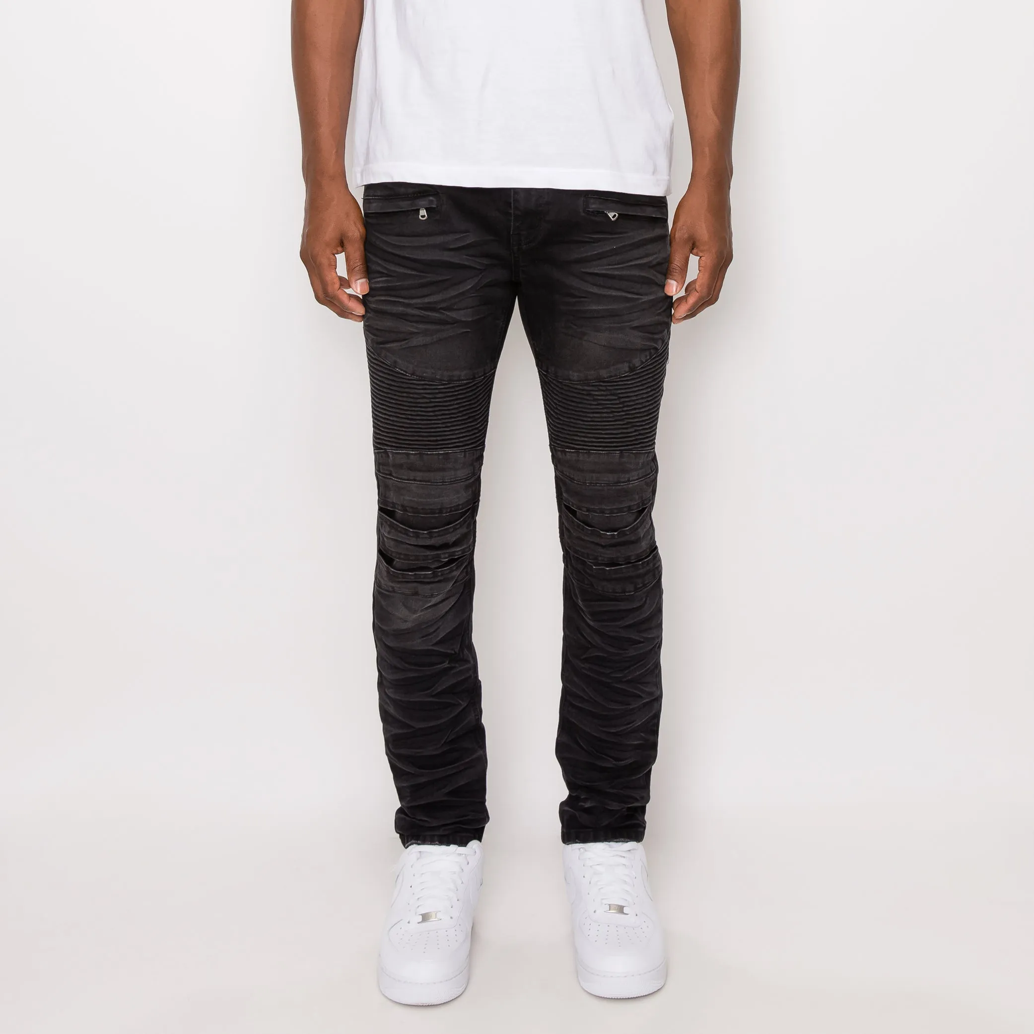 DL1083 Creased Biker Denim Jeans