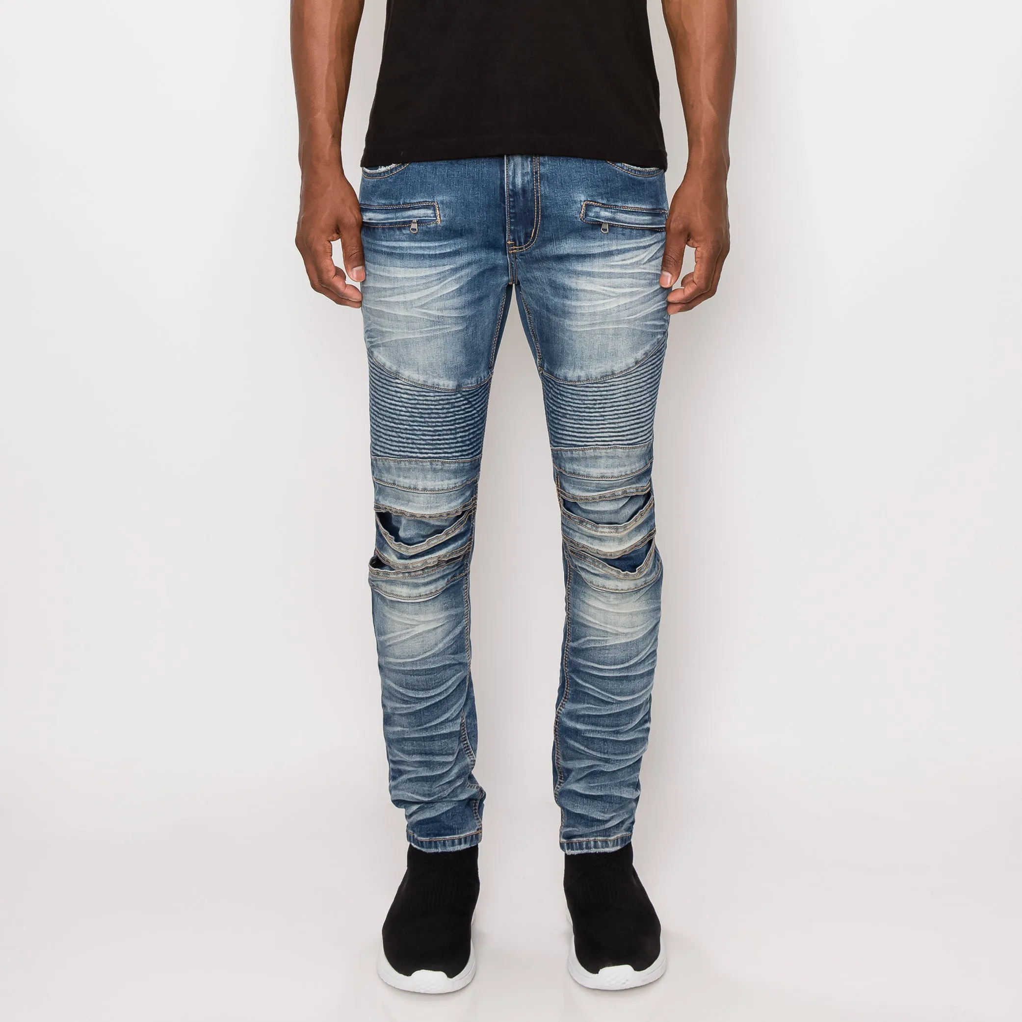 DL1083 Creased Biker Denim Jeans