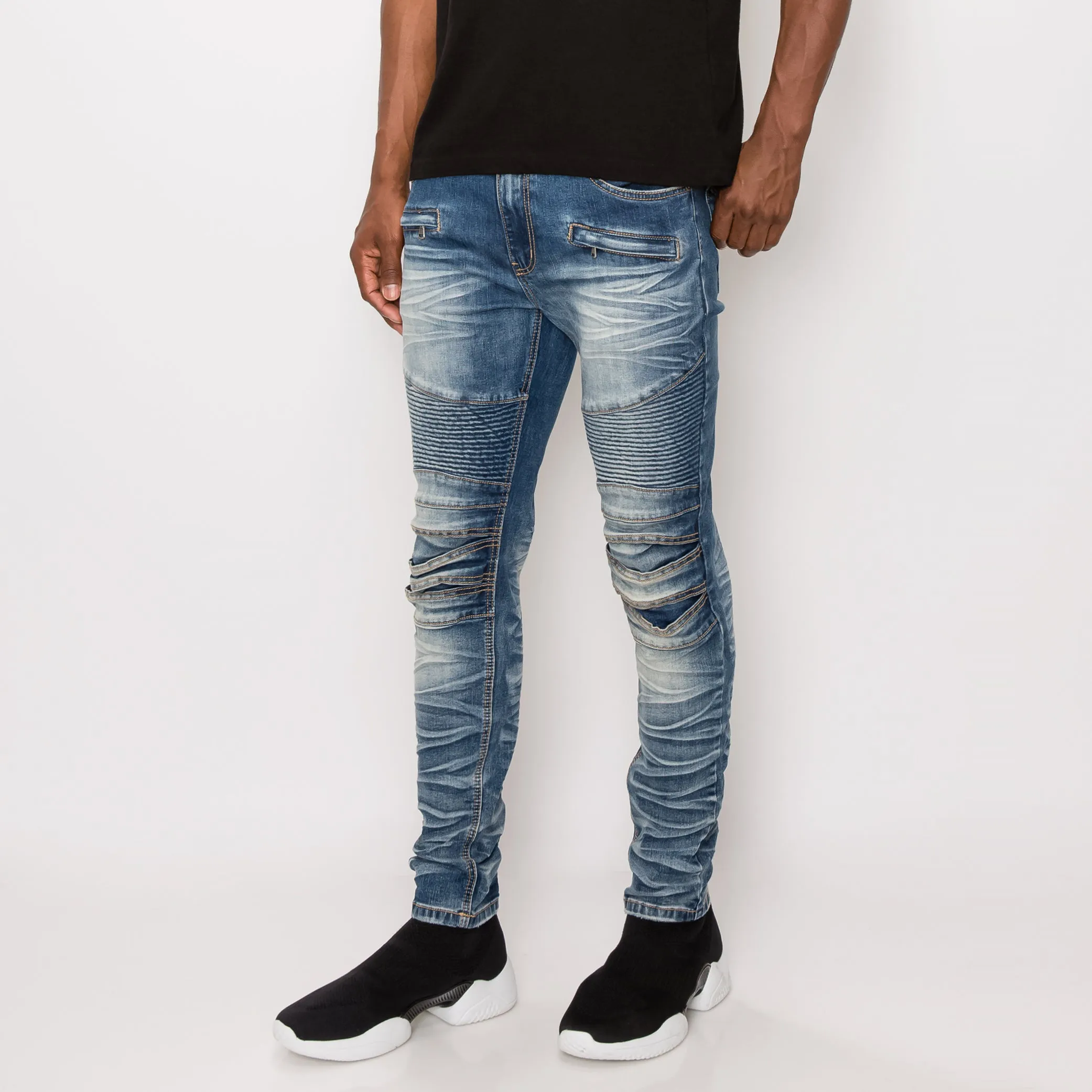 DL1083 Creased Biker Denim Jeans