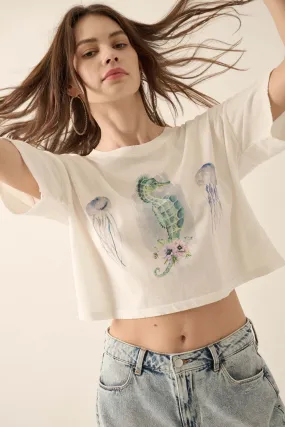 Enchanted Cove Cropped Seahorse Graphic Tee