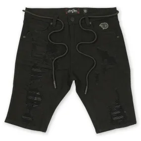 F600 Frost Shredded Denim Shorts - Black/Black