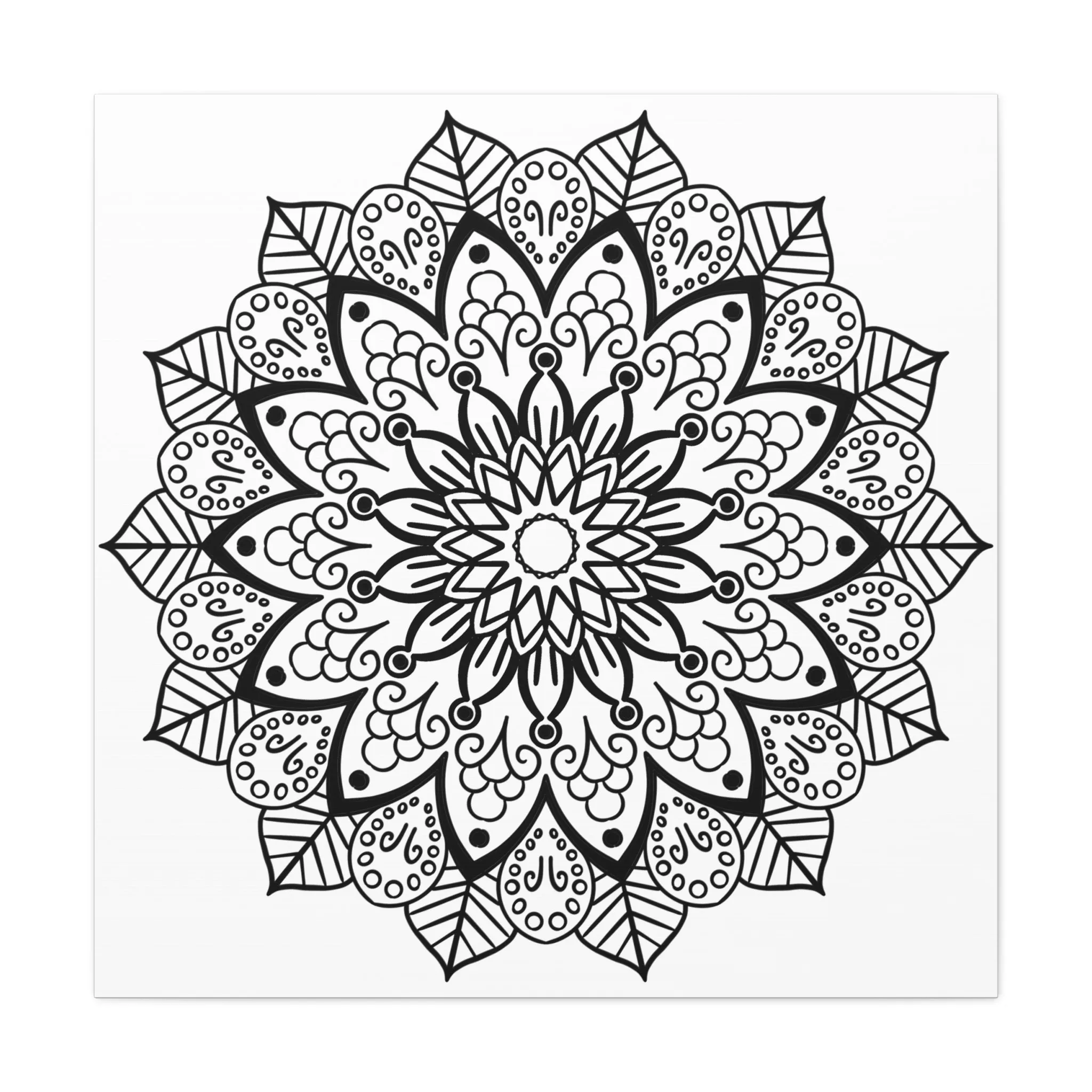 Handmade Mandala Art - Black & White - Matte Canvas, Stretched, 1.25