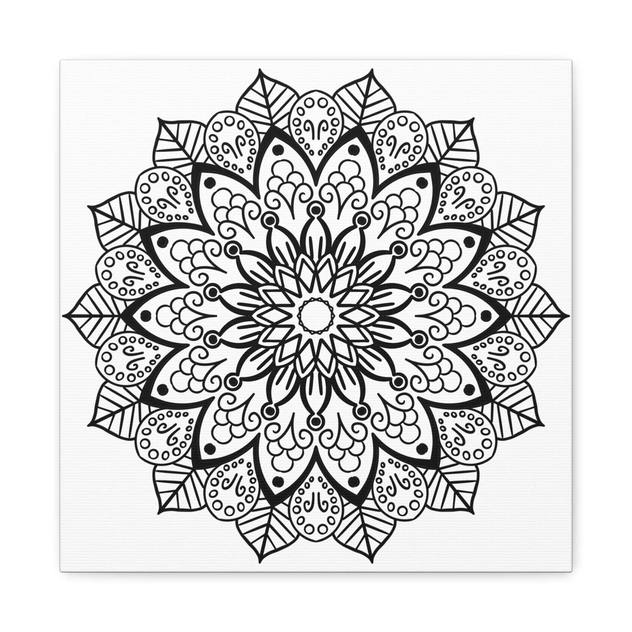 Handmade Mandala Art - Black & White - Matte Canvas, Stretched, 1.25