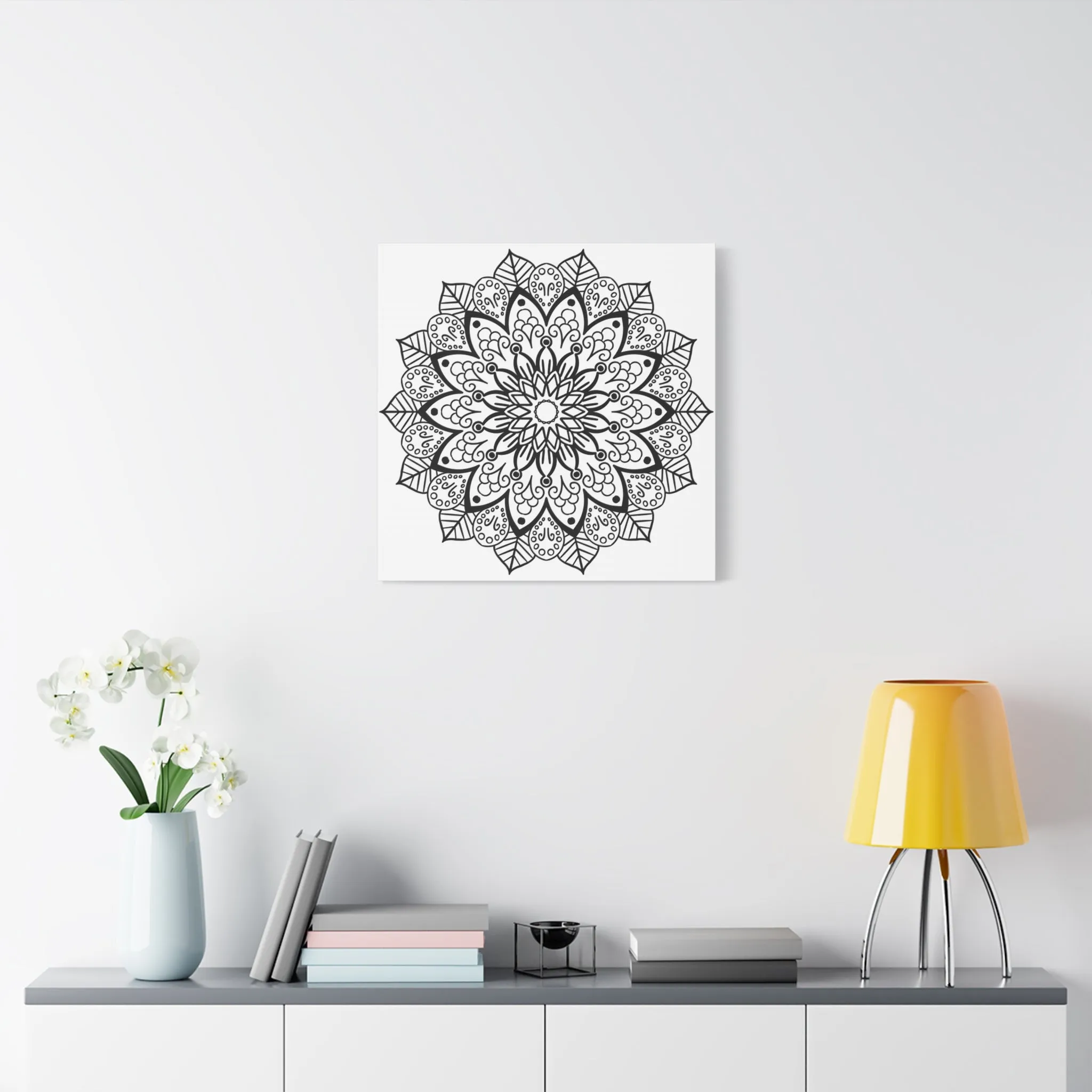 Handmade Mandala Art - Black & White - Matte Canvas, Stretched, 1.25