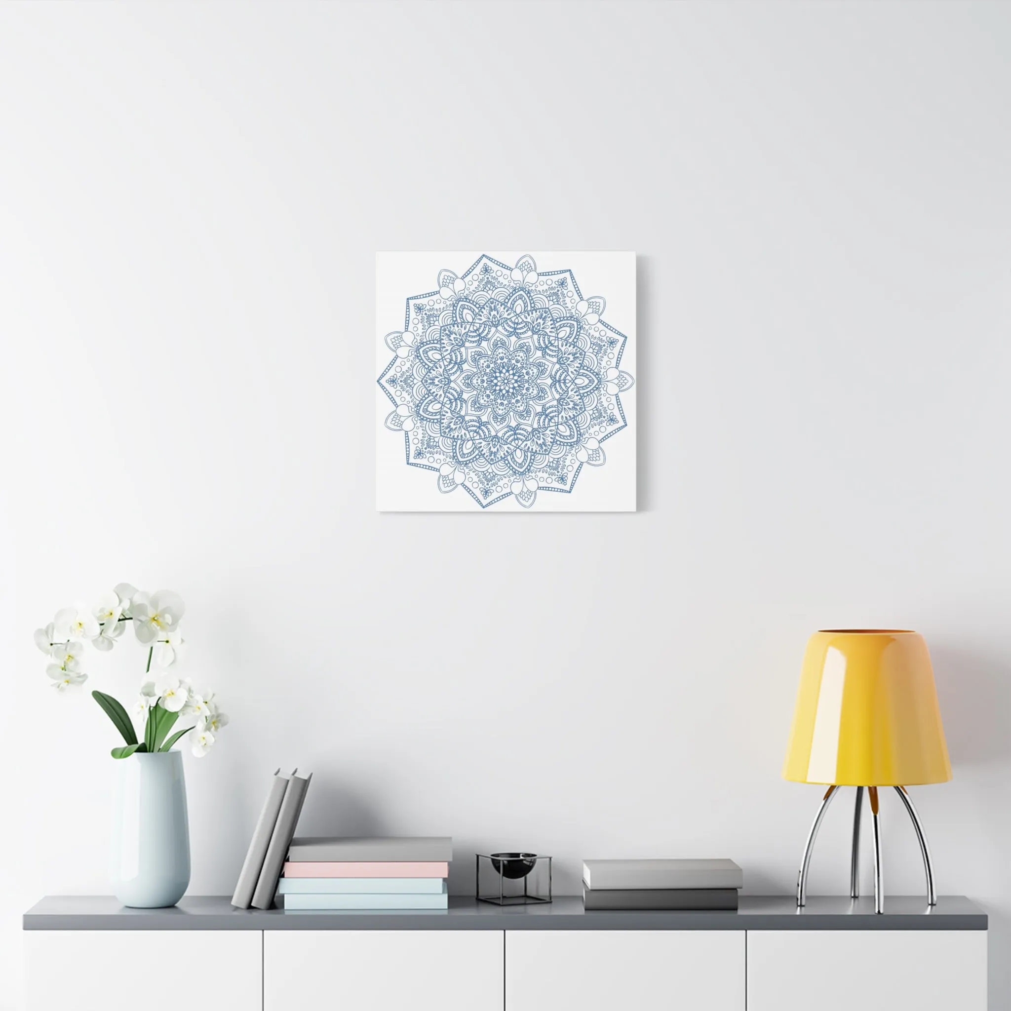 Handmade Steel Blue Mandala Art - Matte Canvas, Stretched