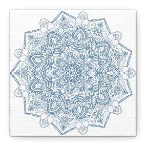 Handmade Steel Blue Mandala Art - Matte Canvas, Stretched