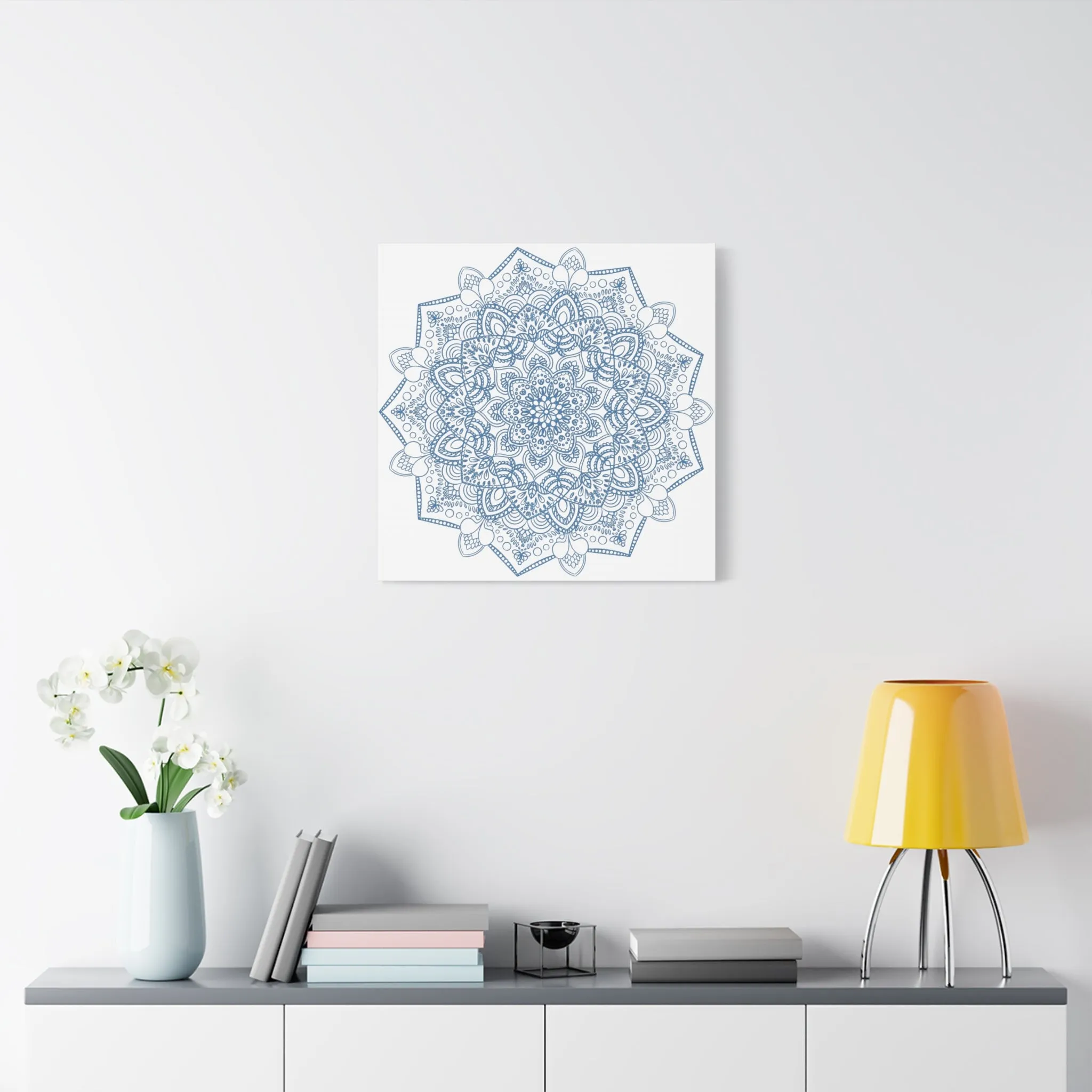 Handmade Steel Blue Mandala Art - Matte Canvas, Stretched